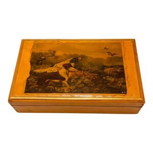 1950's Decoupage Cigar Box w/ Currier & Ives American Field Sports "On a Point"